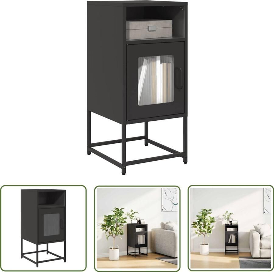 The Living Store Nachtkastje 36x39x78 cm koudgewalst staal zwart Nachtkastje Slaapkamermeubilair Zwarte Meubels Staalmeubelen Industriële Design