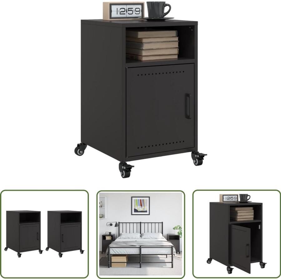 The Living Store Nachtkastjes 2 st 36x39x59 cm staal zwart Nachtkastjes Zwarte Nachttafel Koudgewalst Staal Salontafel Slaapkamers