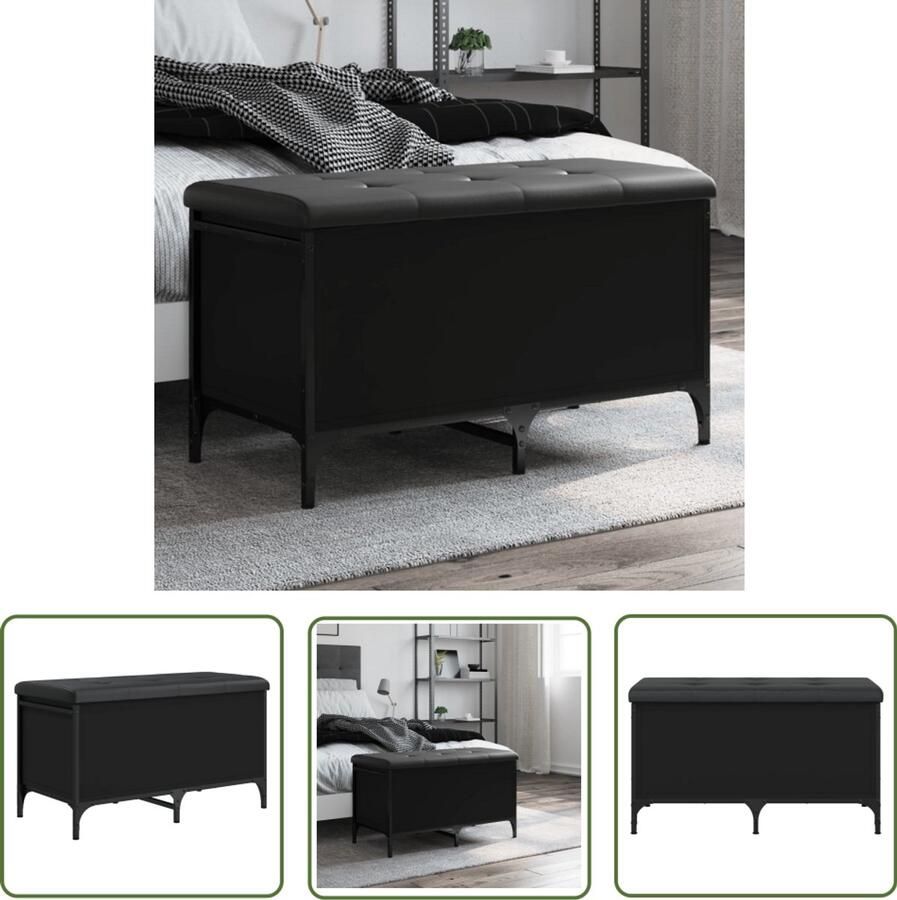 VidaXL Opbergbankje 82x42x45 cm bewerkt hout zwart Opbergbankje Zwarte Opbergbank Houten Opbergbank Opbergbanken Bankstel