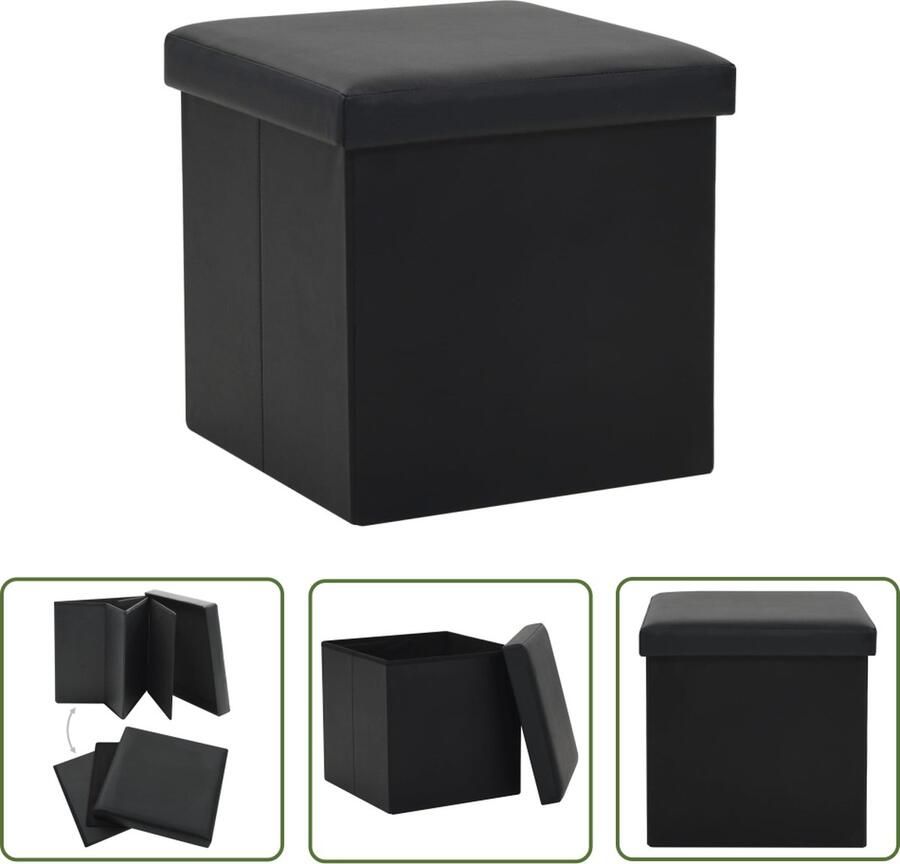 The Living Store Opbergkruk inklapbaar kunstleer zwart Opbergkruk Zwarte Opbergkruk Multifunctionele Kruk Stoere Kruk Salontafel - Foto 2