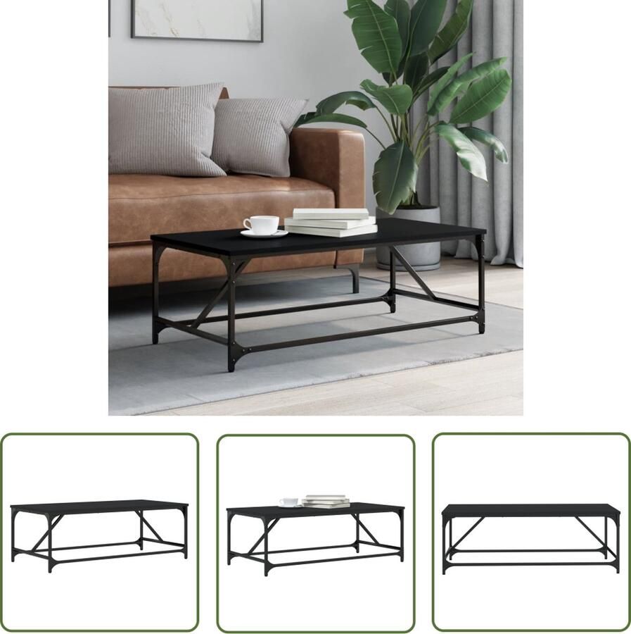 The Living Store Salontafel Zwart Bewerkt Hout en Metaal 100 x 50 x 35 cm Stabiel Tafelblad Salontafel Zwarte Salontafel Houten Salontafel Metalen Salontafel Bijzettafel