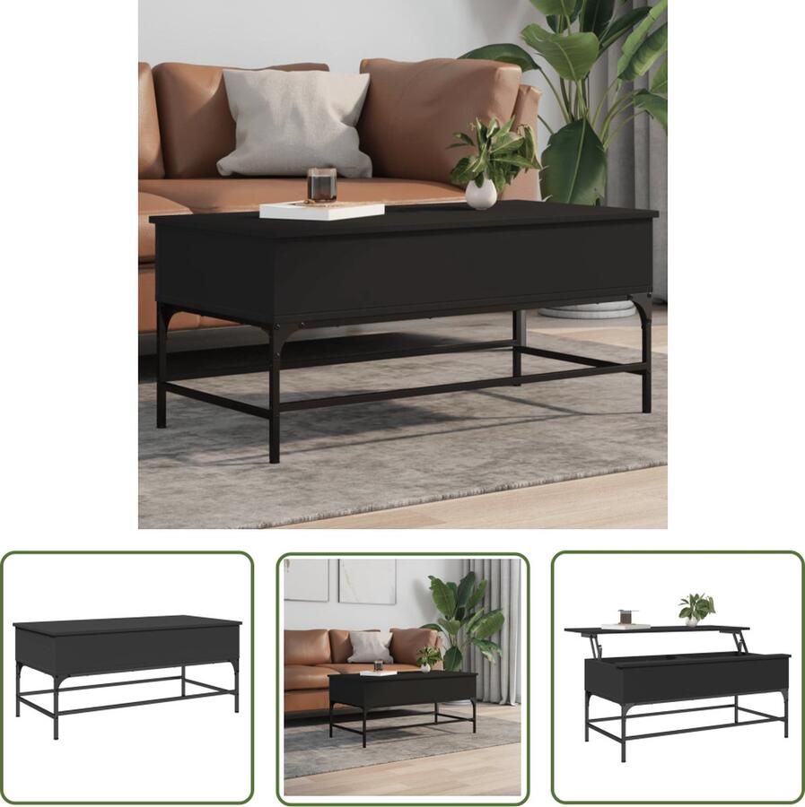 The Living Store Salontafel 100x50x45 cm bewerkt hout en metaal zwart Salontafel Zwarte Salontafel Houten Salontafel Metalen Salontafel Moderne Salontafel
