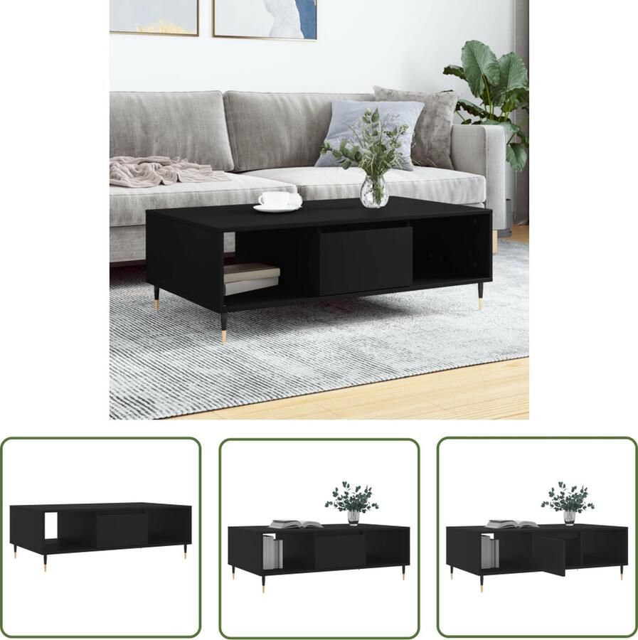 The Living Store Salontafel Bewerkt hout en ijzer 104 x 60 x 35 cm Zwart Salontafel Zwarte Salontafel Houten Salontafel Metalen Salontafel Bijzettafel