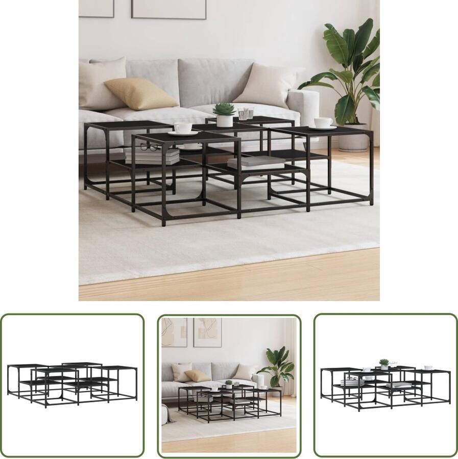 The Living Store Salontafel 121x121x40 cm bewerkt hout zwart Salontafel Zwarte Salontafel Industriële Salontafel Houten Salontafel Metalen Salontafel