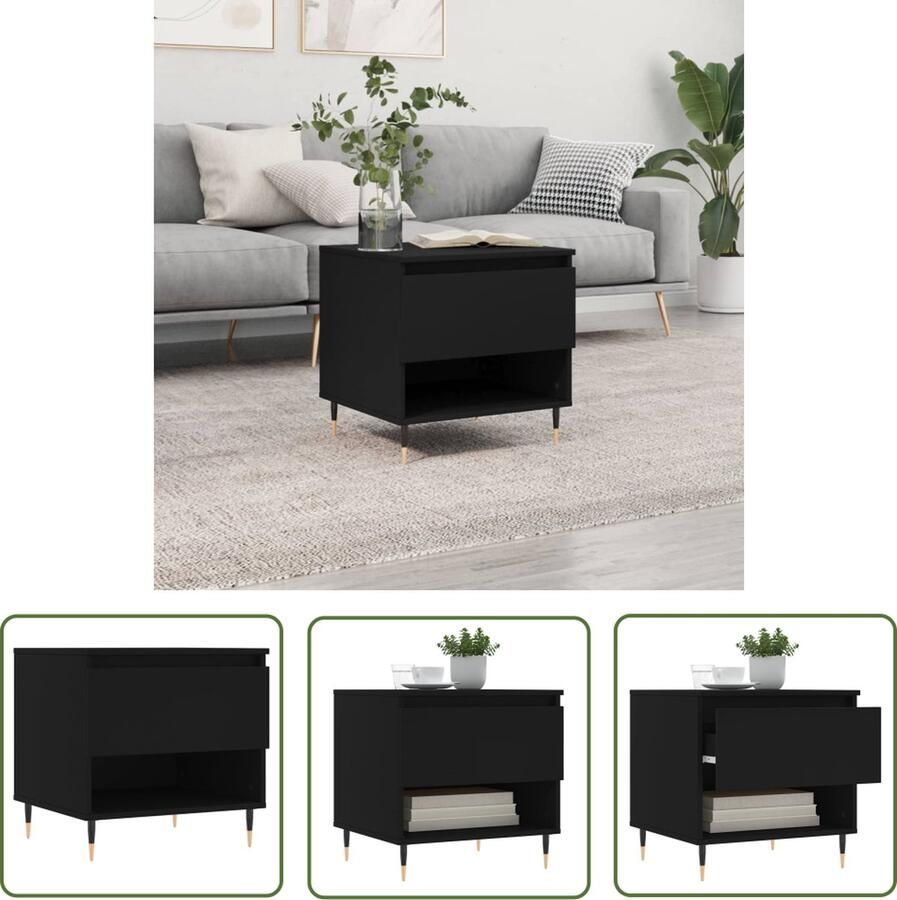 The Living Store Salontafel Bewerkt Hout 50 x 46 x 50 cm Met Lade en Vak Zwart Salontafel Zwarte Salontafel Houten Salontafel Met Lade Tv Tafellaar