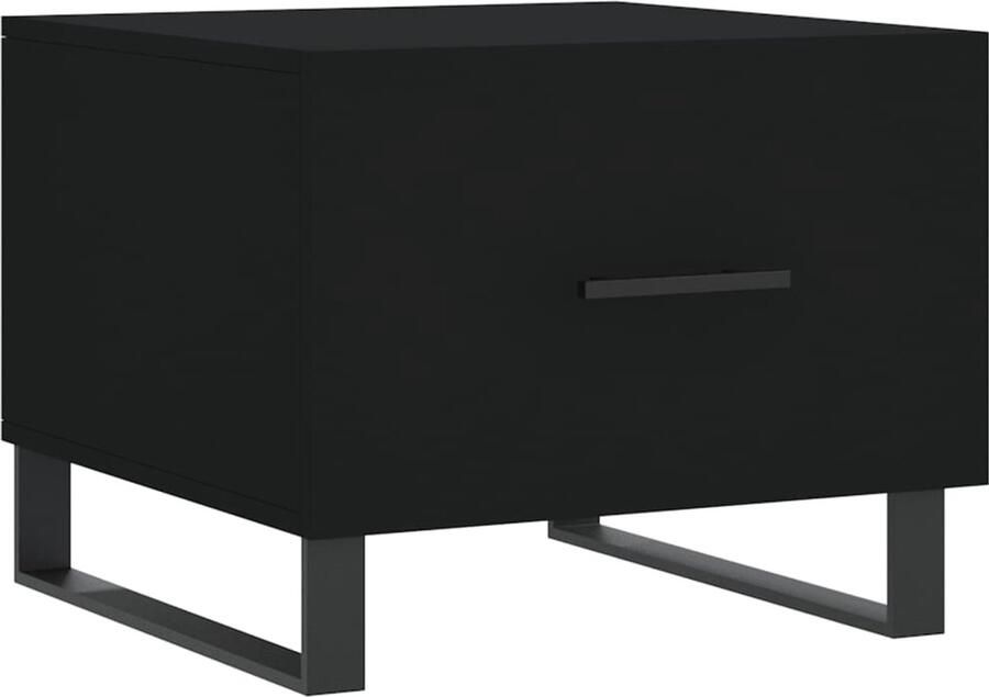 The Living Store Salontafel Zwarte houten bijzettafel met lade Stevig tafelblad IJzeren poten 50x50x40cm Salontafel Zwarte Salontafel Bijzettafel Hout Salontafel Metalen Poten - Foto 2