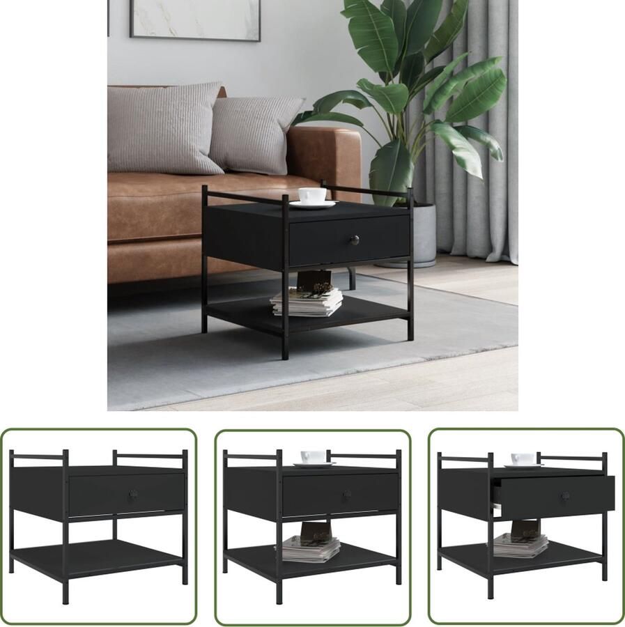 The Living Store Salontafel Zwart 50 x 50 x 50 cm Stevig bewerkt hout en metaal Salontafel Zwarte Salontafel Houten Salontafel Metalen Salontafel Kleine Salontafel