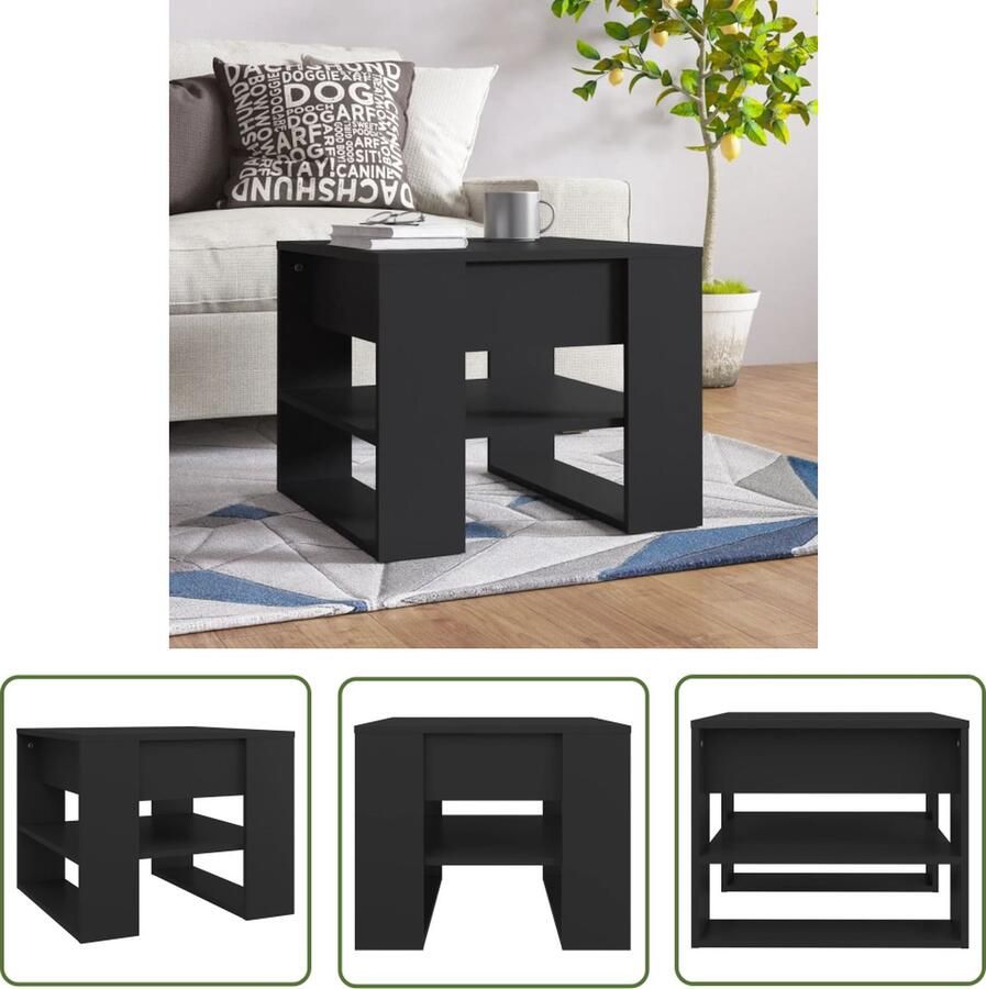 The Living Store Salontafel 55 5x55x45 cm bewerkt hout zwart Salontafel Zwarte Salontafel Houten Salontafel Met Lade Tv Tafeltje - Foto 2
