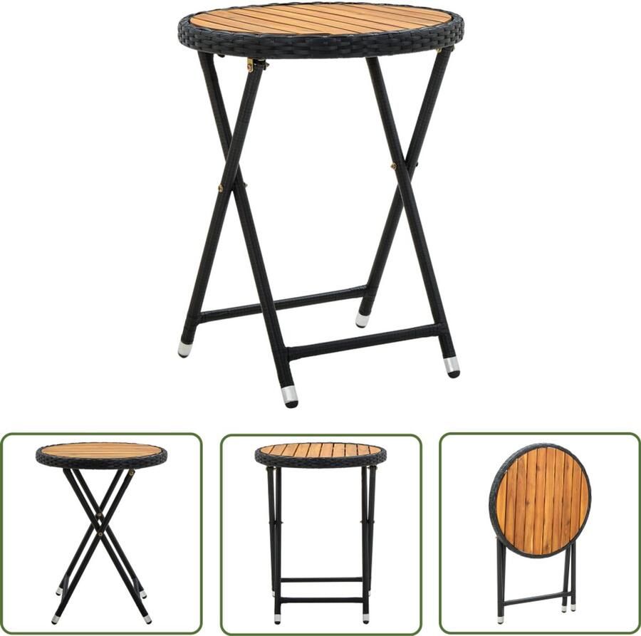 VidaXL Salontafel 60 cm poly rattan en massief acaciahout zwart Salontafel Zwarte Salontafel Ratan Salontafel Acacia Salontafel Buitentafel