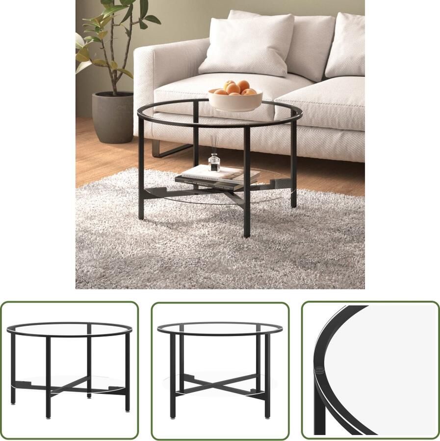 The Living Store Salontafel Zwarte Gehard Glas Moderne Stijl 70 x 46 cm Salontafel Zwarte Salontafel Moderne Salontafel Glazen Salontafel Bijzettafel - Foto 2
