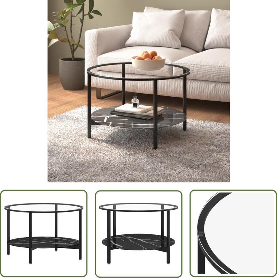 The Living Store Salontafel Moderne Stijl Zwart Marmer 70 x 46 cm Stabiel frame Opbergfunctie Salontafel Zwarte Salontafel Moderne Salontafel Bijzettafel Tafellamp - Foto 2