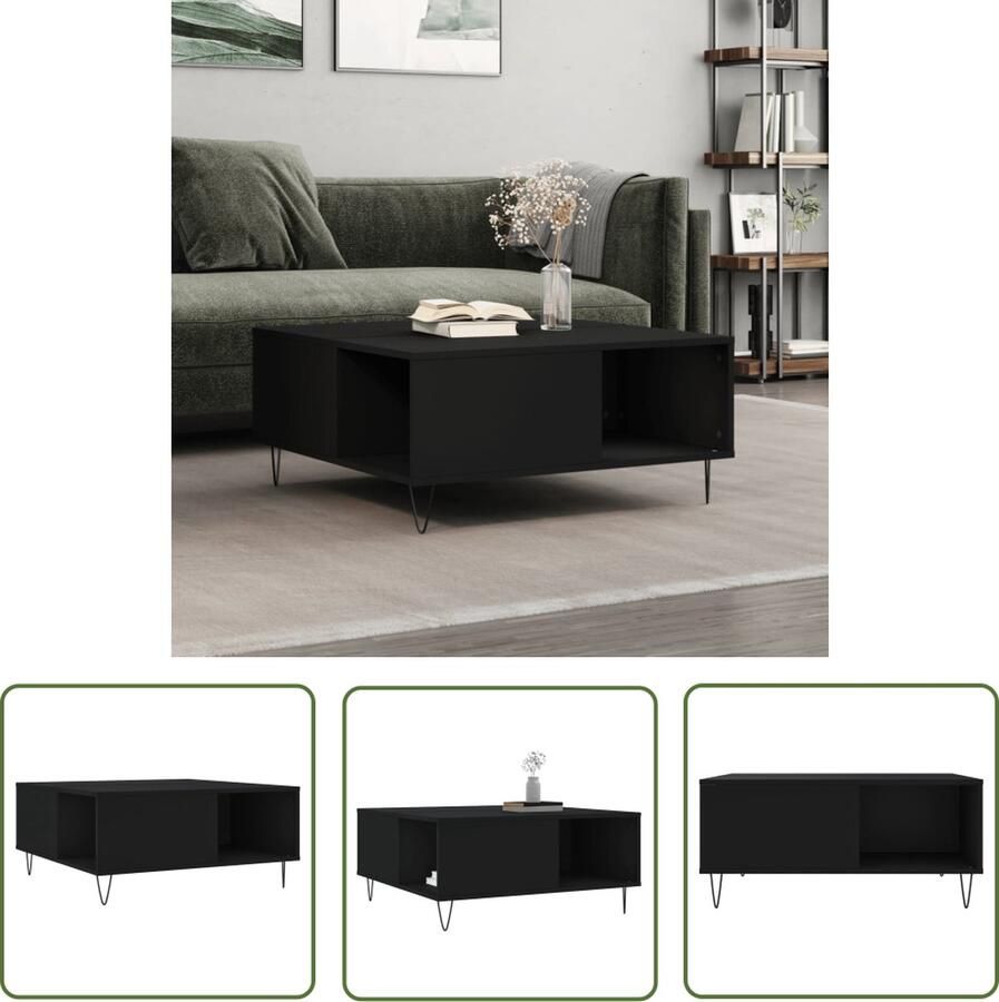 The Living Store Salontafel Zwarte Bijzettafel 80x80x36.5 cm Metalen Poten Salontafel Zwarte Salontafel Bijzettafel Houten Salontafel Modern Design