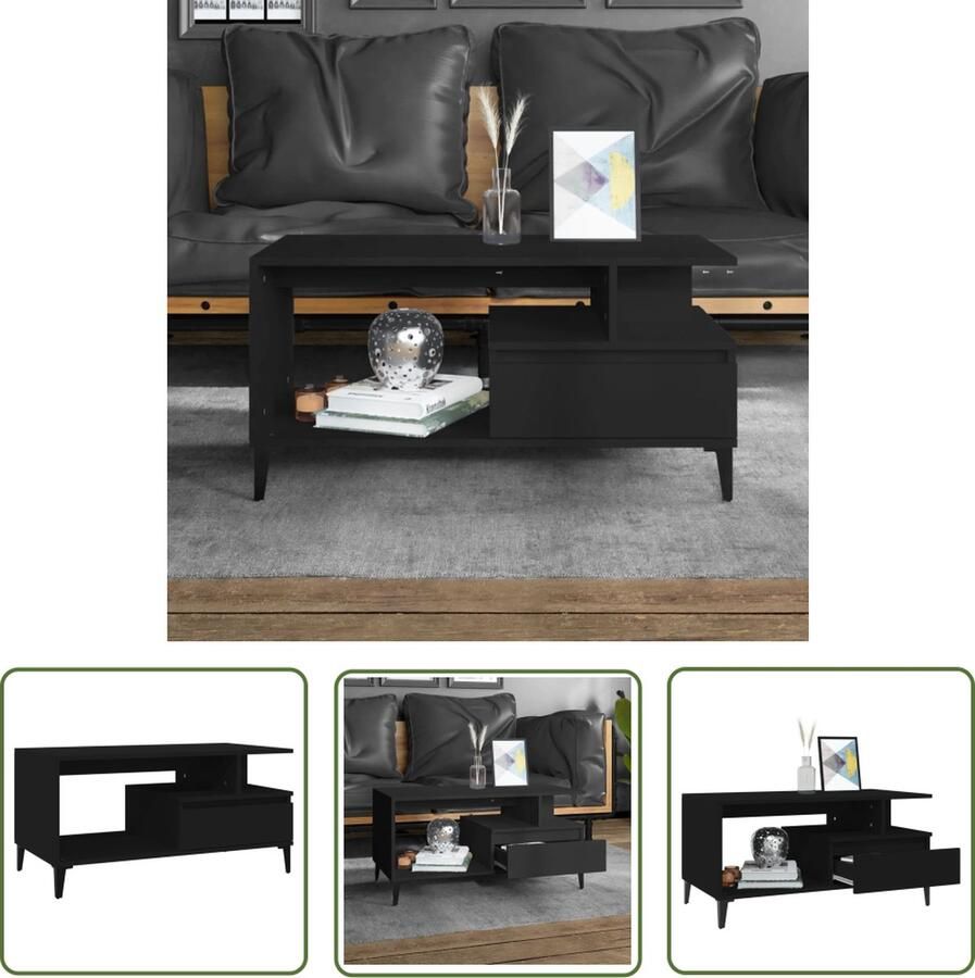 The Living Store Salontafel Industrieel 90 x 49 x 45 cm Zwart Salontafel Zwarte Salontafel Houten Salontafel Industriële Salontafel Kleine Salontafel - Foto 2