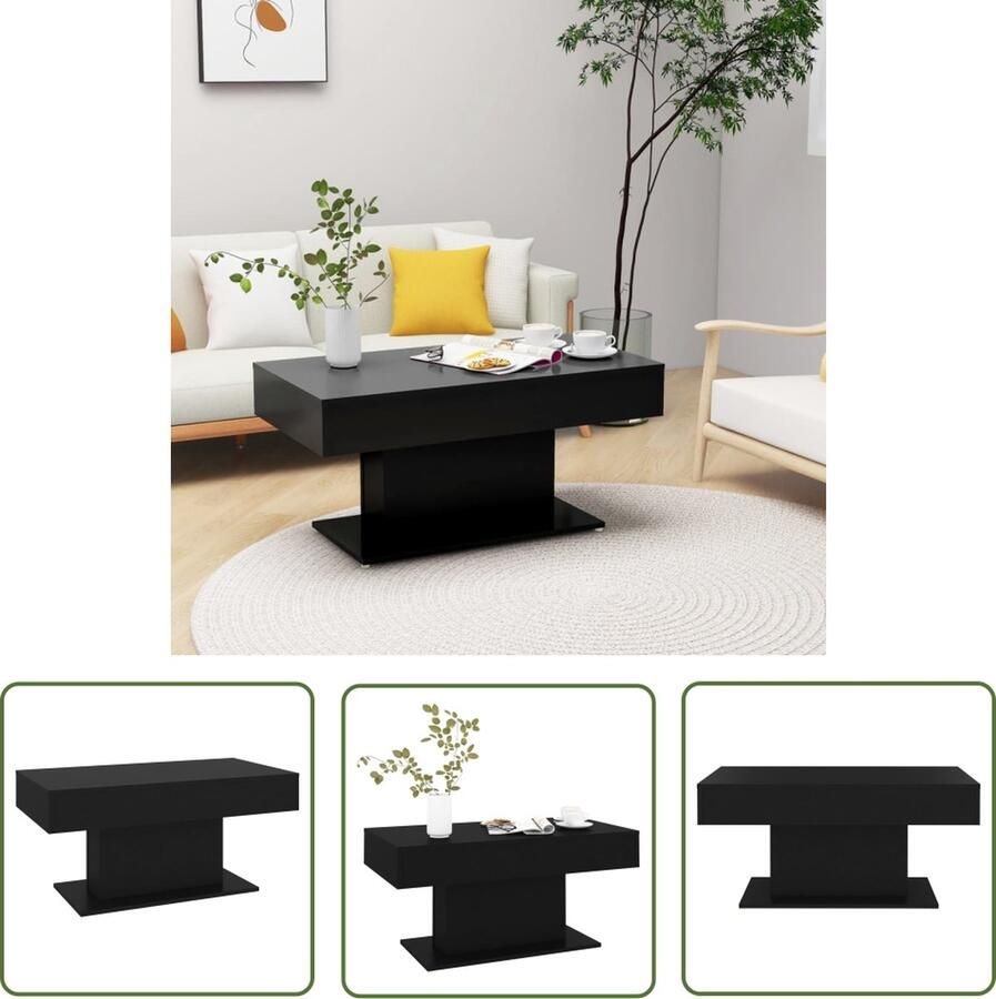 The Living Store Woonkamertafel Zwart Spaanplaat 96x50x45cm Stabiel en duurzaam Salontafel Zwarte Salontafel Houten Salontafel Spaanplatentafel Koffietafel - Foto 2