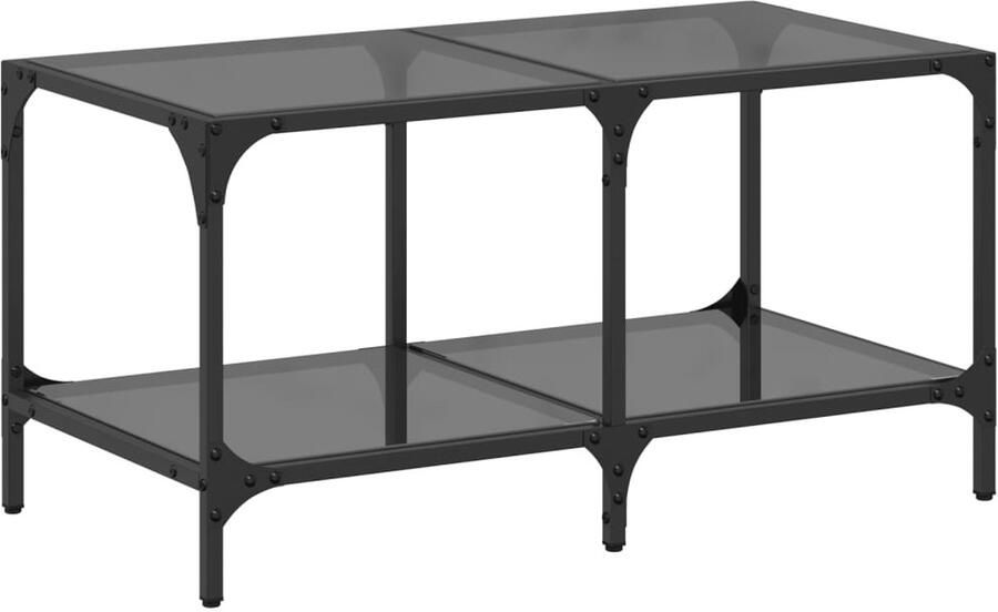 The Living Store Salontafel met zwart glazen blad 78 5x40x40 cm staal Salontafel Zwarte Tafel Houten Tafel Koffietafel Tv Tafeltje
