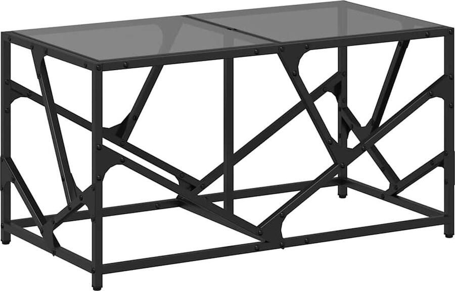 The Living Store Salontafel met zwart glazen blad 78 5x40x41 cm staal Salontafel Zwarte Salontafel Houten Salontafel Moderne Salontafel Glasbladen Tafels