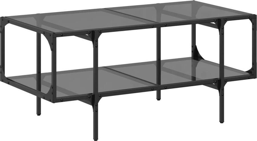 The Living Store Salontafel met zwart glazen blad 98 5x50x45 cm staal Salontafel Zwarte Salontafel Houten Salontafel Glas Tafellaag Woonkamer Meubels