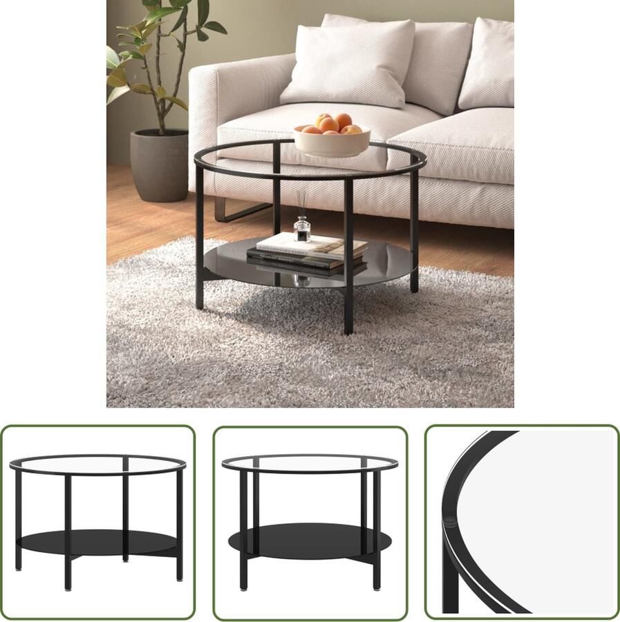The Living Store Salontafel 70 cm gehard glas zwart en transparant Moderne Salontafel Zwarte Salontafel Glazen Salontafel Kleine Salontafel Bijzettafel - Foto 2