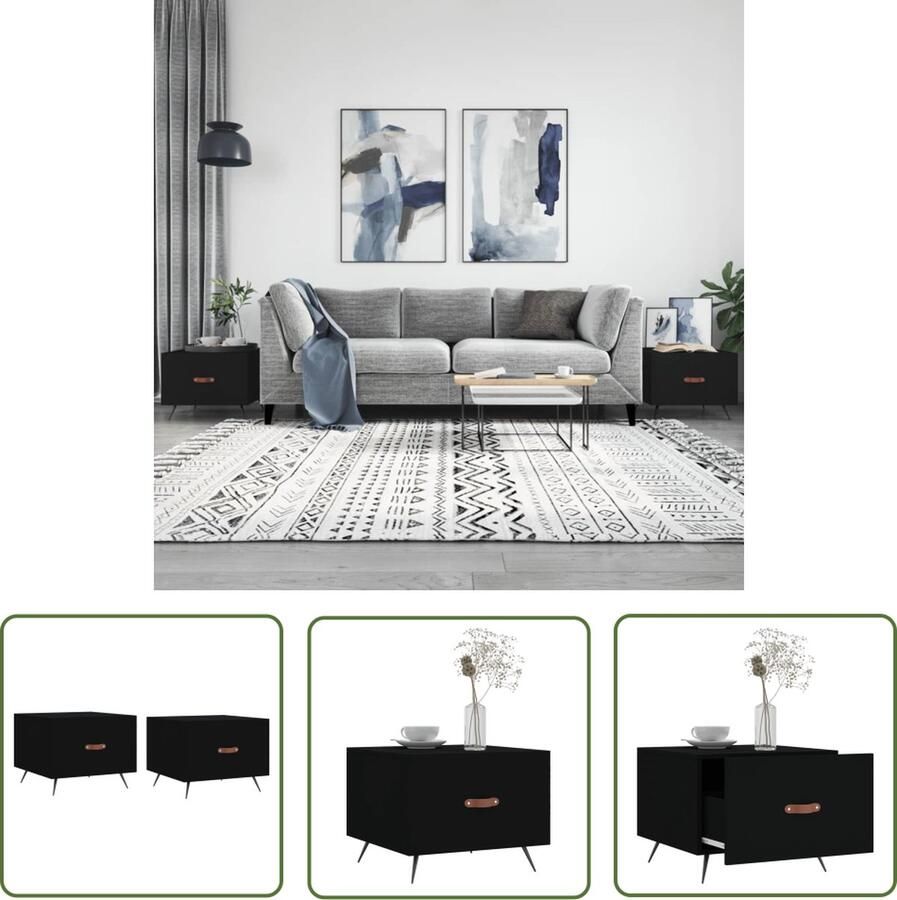 The Living Store Salontafel Zwart 50 x 50 x 40 cm Bewerkt hout en ijzer Salontafel Zwarte Salontafel Houten Salontafel Metalen Salontafel Bijzettafel - Foto 2