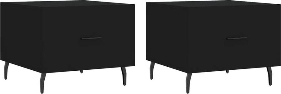 The Living Store Salontafel Zwart Bewerkt Hout 50 x 50 x 40 cm Met Lade en IJzeren Poten Salontafel Zwarte Salontafel Houten Salontafel Salontafeltje Bijzettafel