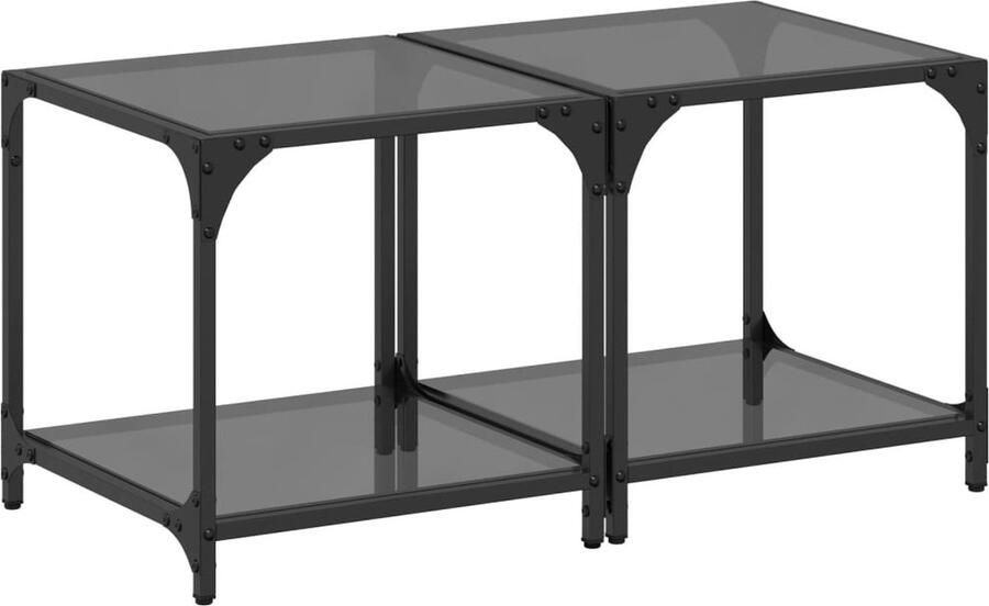 The Living Store Salontafels 2 st met zwart glazen blad 40x40x40 cm staal Salontafel Zwarte Salontafel Glasbladen Houten Salontafel Kleine Salontafel