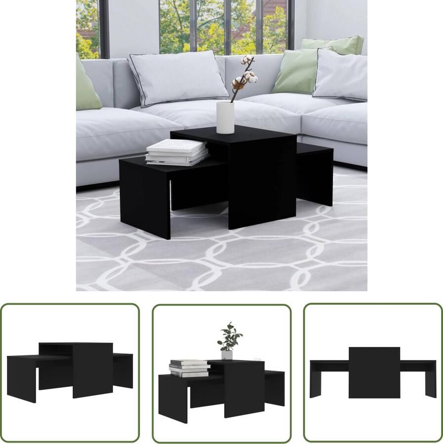 The Living Store Salontafelset Spaanplaat Zwart 100x48x40 cm Met verborgen opslagruimte Eenvoudig te monteren Salontafel Zwarte Salontafel Houten Salontafel Spaanplatensalontafel Salontafeltje - Foto 2