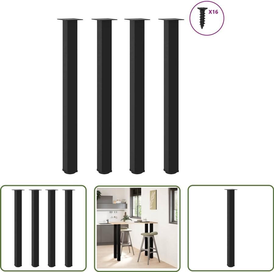 The Living Store Salontafelpoten 4 st 110-112 cm staal zwart Salontafel Potten Zwarte Salontafelpoten Metalen Salontafelpoten Salontafel Onderstel Tafelpoten Modern