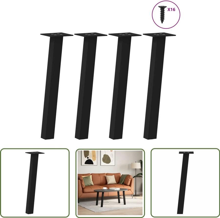 VidaXL Zwarte Salontafelpoten Salontafel Potten Salontafelpoten 4 st 30 cm staal zwart Metalen Salontafelpoten Salontafel Onderstel Tafelpoten Set