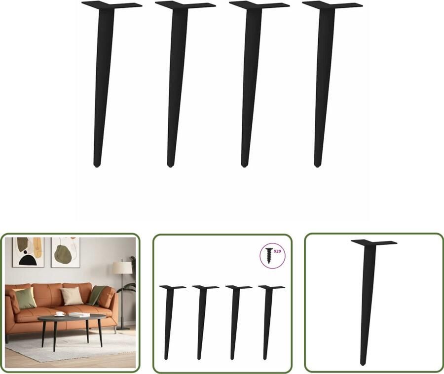 VidaXL Zwarte Salontafelpoten Salontafel Potten Salontafelpoten conische vorm 4 st 42-43 cm staal zwart Metalen Salontafelpoten Salontafel Onderstel Tafelpoten Modern