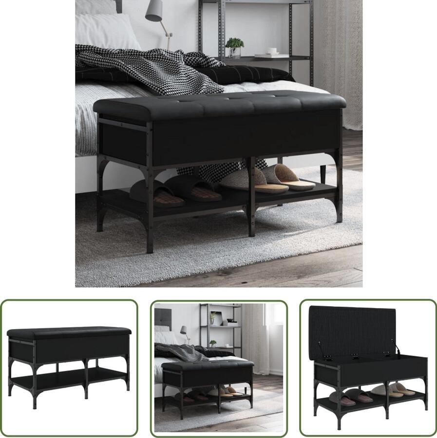 VidaXL Schoenenbank 82x42x45 cm bewerkt hout zwart Schoenenbank Zwarte Schoenenbank Houten Schoenenbank Schoenenkast Entreemeubel