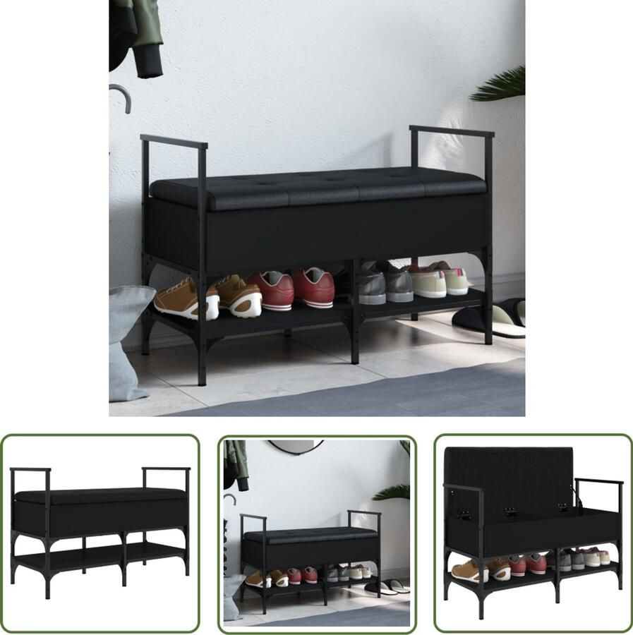 VidaXL Schoenenbank 85 5x42x57 5 cm bewerkt hout zwart Schoenenbank Zwarte Schoenenbank Houten Schoenenbank Schoenenkast Entreemeubel