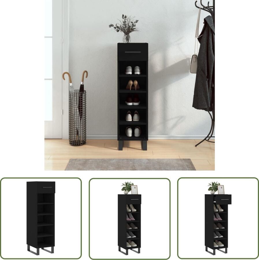 The Living Store Schoenenkast Zwart 30 x 35 x 105 cm Duurzaam materiaal Schoenenkast Zwarte Schoenenkast Houten Schoenenkast Schoenenopbergers Organisatie Thuis - Foto 5