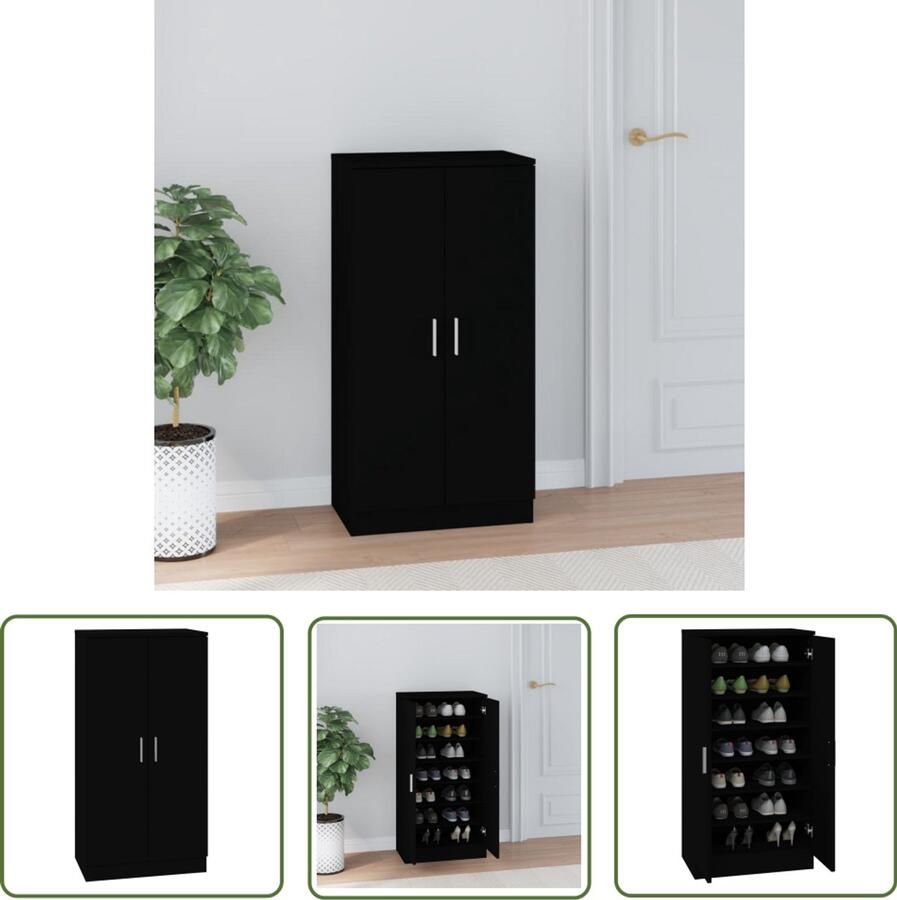 The Living Store Schoenenkast 55x35x108 cm bewerkt hout zwart Schoenenkast Zwarte Schoenenkast Houten Schoenenkast Schoenenopbergers Organisatie Kast