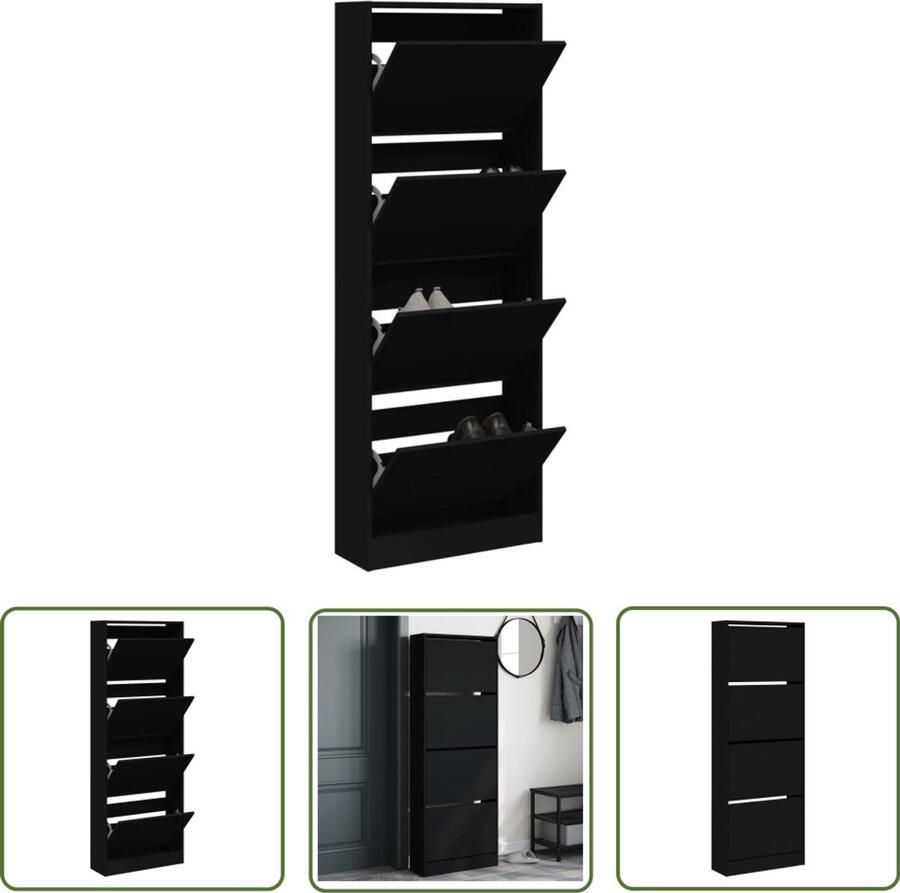 The Living Store Schoenenkast 60x21x163 5 cm bewerkt hout zwart Schoenenkast Zwarte Schoenenkast Houten Schoenenkast Compact Schoenenkast Schoenenopbergkast