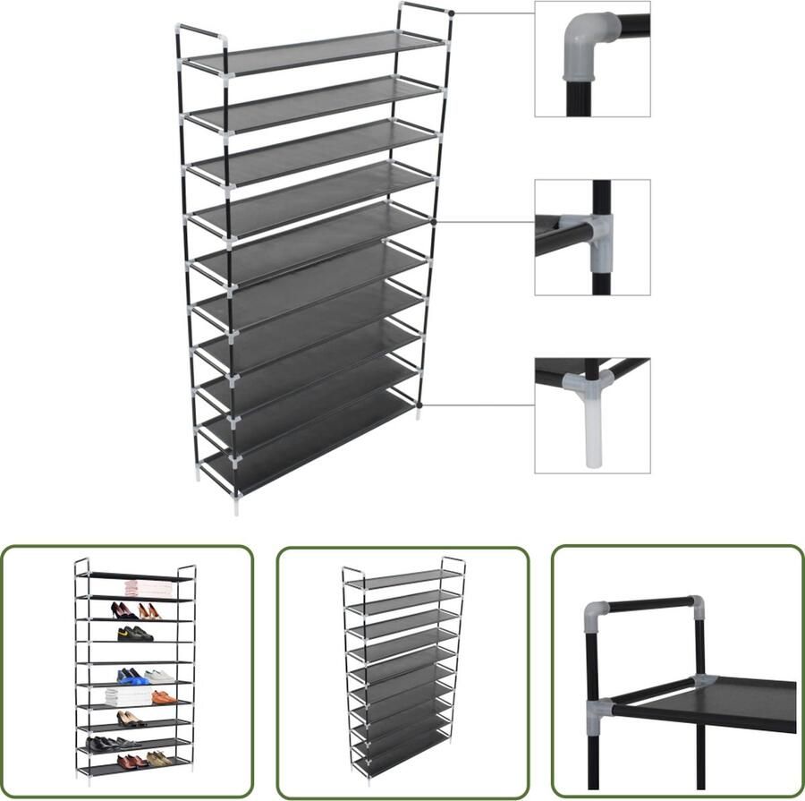 The Living Store Schoenenrek Minimalistisch 100 x 29.5 x 170 cm Kleur- Zwart Minimalistisch Schoenrek Zwarte Schoenenkast Schoenen Organisatie Schoenen Opslag Entree Kast - Foto 2