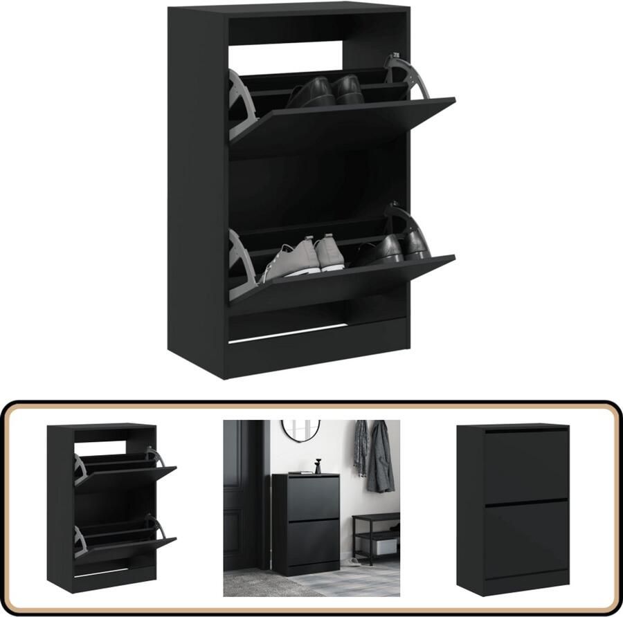 VidaXL Zwarte Schoenenkast Stijlvol en Duurzaam Schoenenrek Schoenenrekken Opbergrek Voor Schoenen Schoenenstellage - Foto 2
