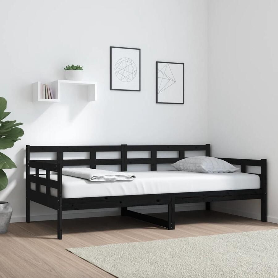 The Living Store Slaapbank massief grenenhout zwart 90x190 cm Slaapbank Slaapbanken Bedbank Bed Bedframe Houten Bedframe Bedbodem Logeerbed Slaapmeubel Ledikant Bedbanken