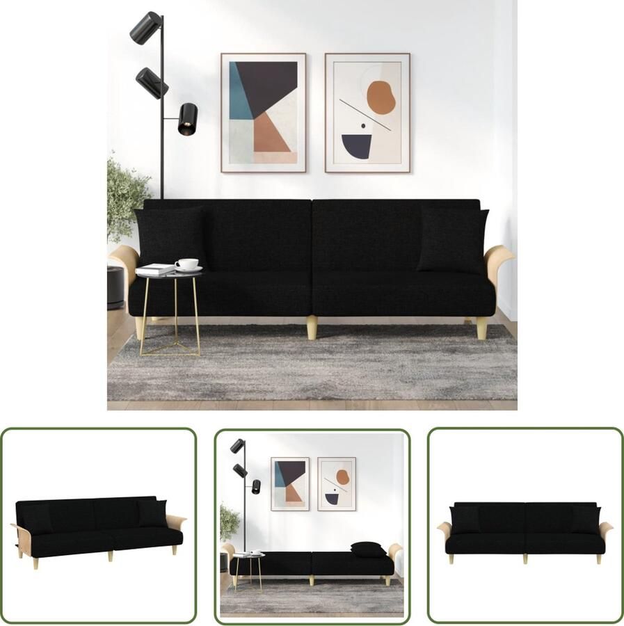The Living Store Slaapbank Comfort Banken 224x89x70 cm Zwart Slaapbank Zwarte Slaapbank Tweepersoons Slaapbank Design Slaapbank Multifunctioneel Meubilair - Foto 3