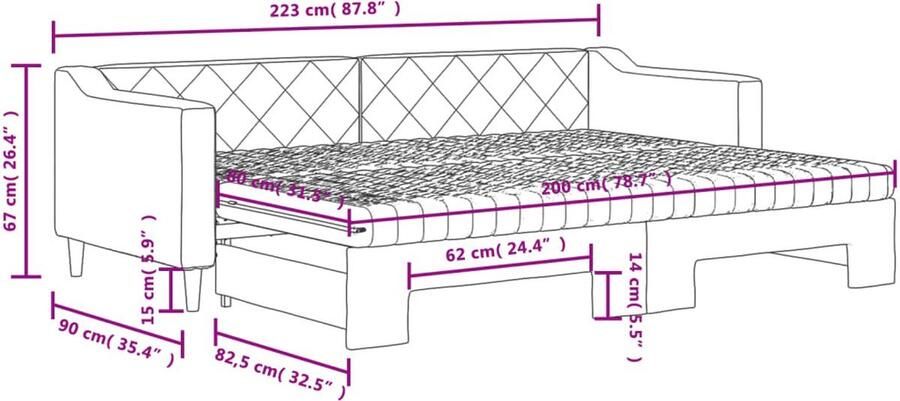 VidaXL Zwarte Slaapbank met Onderschuifbed 80x200 cm Slaapbank Sofa Bed Zweefdeur Boxspring Nachtkastje Meubels Woonkamer Slaapkamer Compact Multifunctioneel Zwart