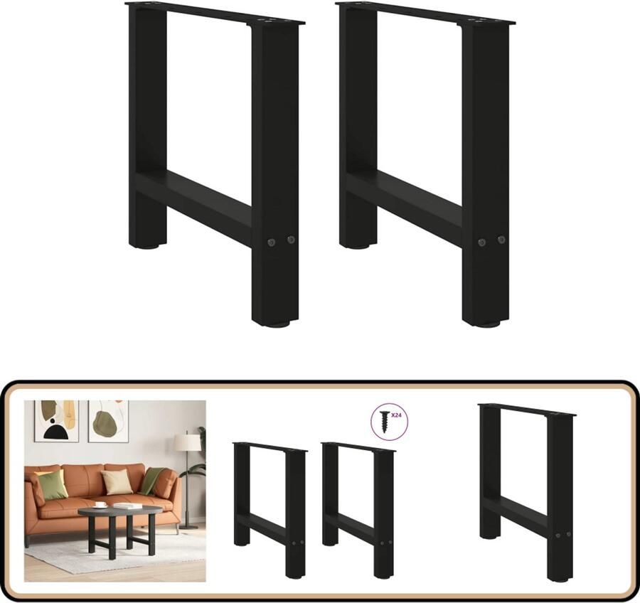 VidaXL Zwarte Stalen Salontafelpoten Set van 2 Salontafel Potten Salontafel Poten Zwart Metalen Salontafel Poten Industriele Salontafel Poten Vintage Salontafel Poten