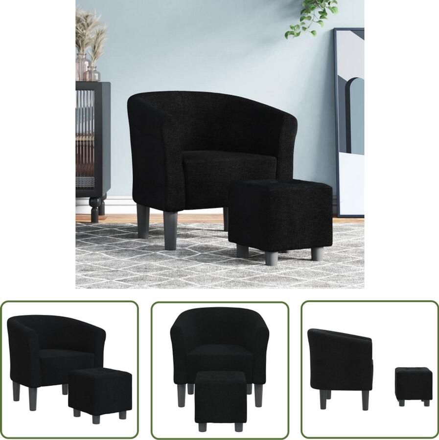 The Living Store Kuipstoel met voetenbank stof zwart Kuipstoel Zwarte Stoel Lounge Stoel Fauteuils Eetkamerstoelen