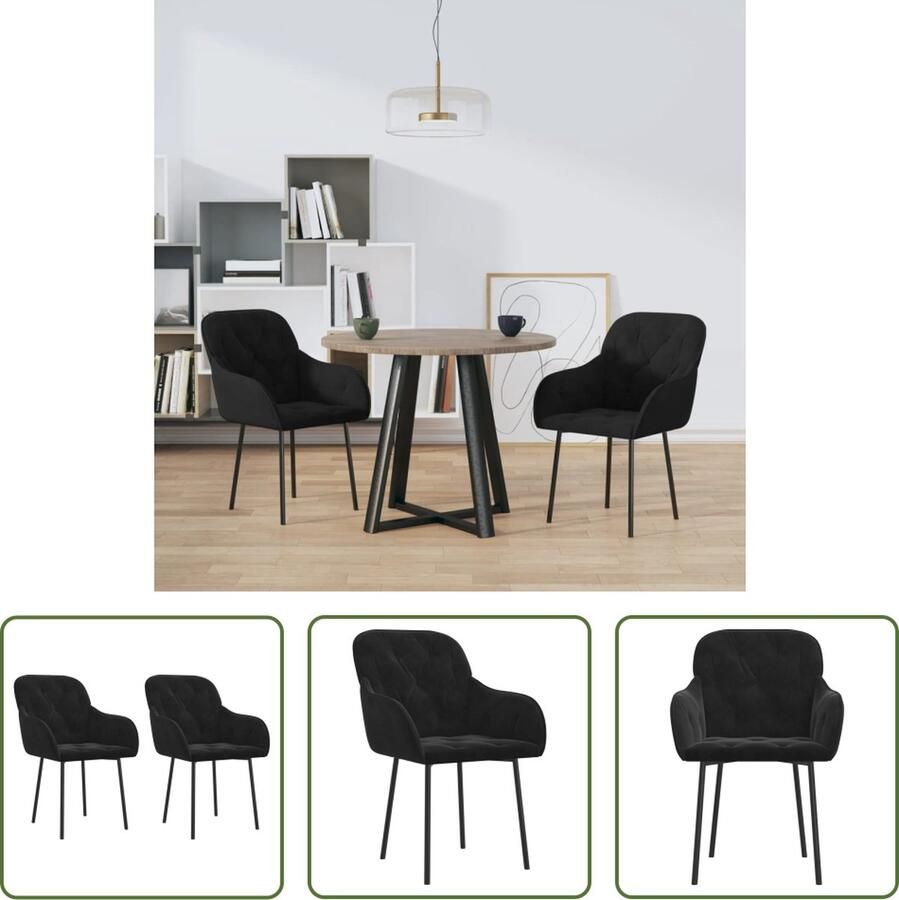 The Living Store Eetkamerstoelen 2 st fluweel zwart Eetkamerstoelen Zwarte Stoelen Velvet Stoelen Luxe Stoelen Comfortabele Stoelen - Foto 2