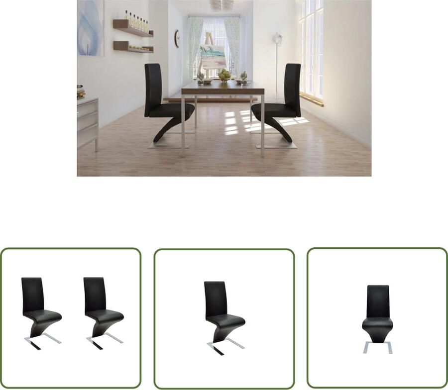 The Living Store Eetkamerstoelen Set van 2 58 x 44 x 99 cm Ergonomisch gevormd zitcomfort Zwart Eetkamerstoelen Zwarte Stoelen Kunstleder Meubels Ergonomische Stoelen Design Stoelen - Foto 2