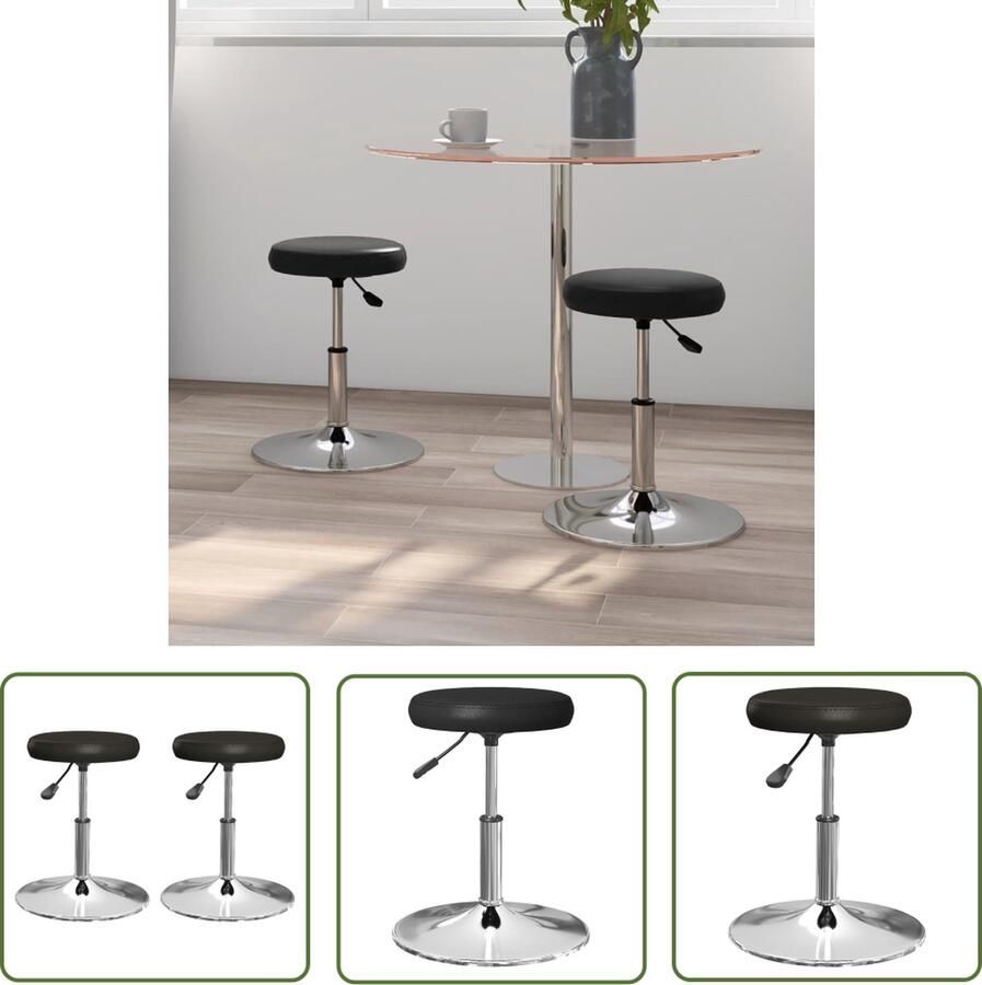 The Living Store Eetkamerstoelen 2 st kunstleer zwart Eetkamerstoelen Zwarte Stoelen Kunstleder Stoelen Draaibare Stoelen Ergonomische Stoelen - Foto 2