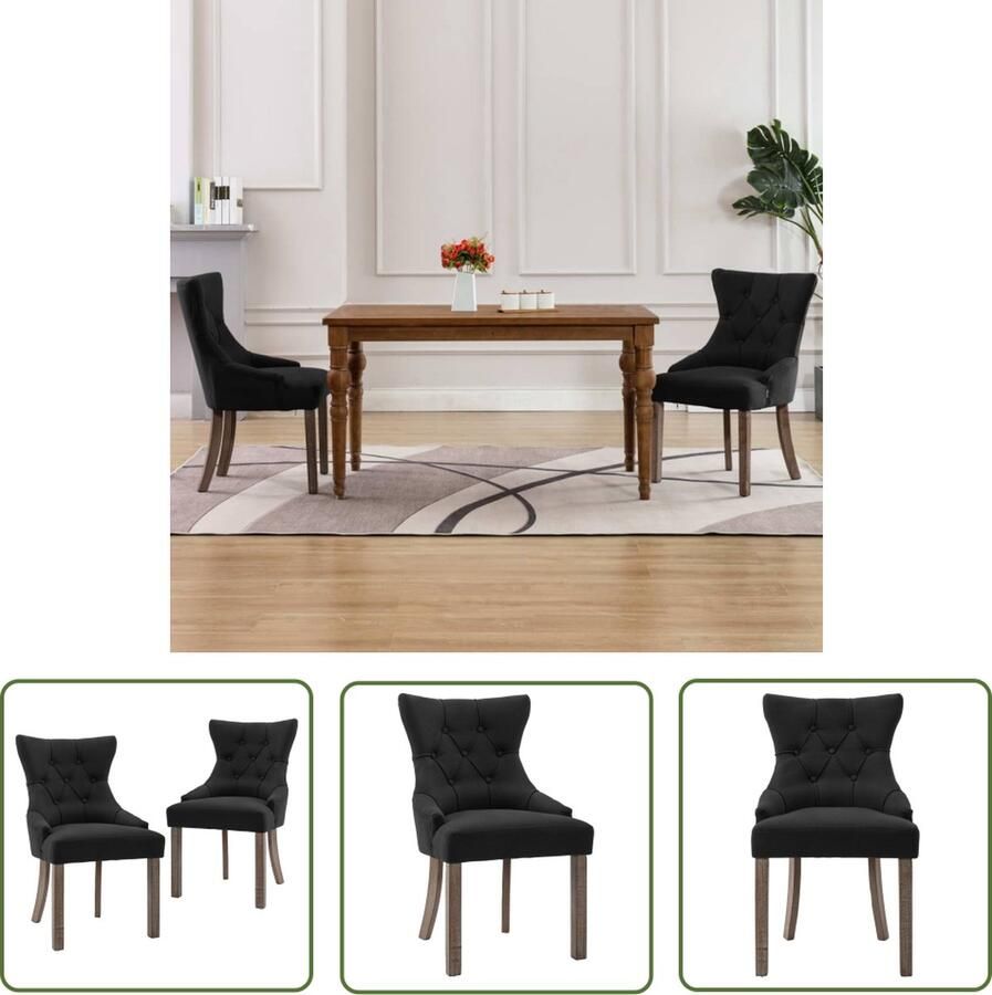 The Living Store Eetkamerstoelen Keukenstoelen 53x65x91cm Knopontwerp Zwart Eetkamerstoelen Zwarte Stoelen Design Stoelen Comfortabele Stoelen Salon Meubels - Foto 2