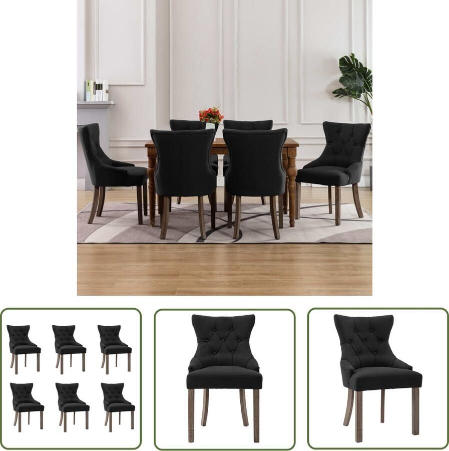 The Living Store Eetkamerstoelenset Zwart Stof Rubberwood 53x65x91 cm Eetkamerstoelen Zwarte Stoelen Design Stoelen Comfortabele Stoelen Salon Meubels