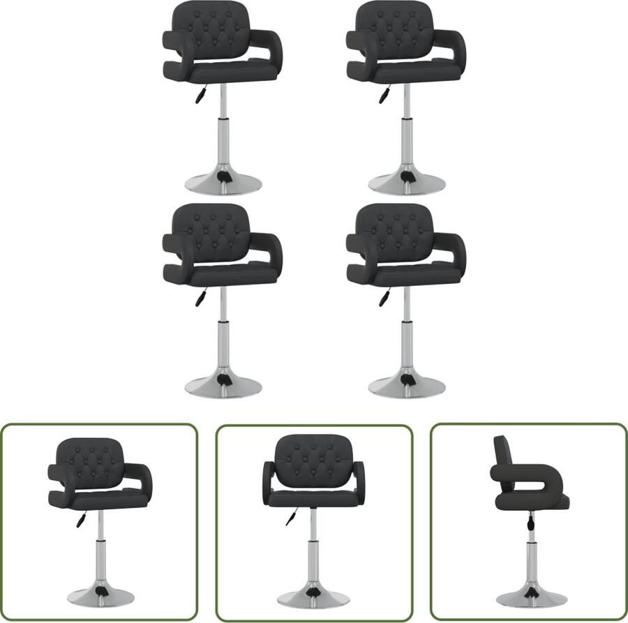 The Living Store Eetkamerstoelenset Draaibaar Zwart 58 x 50 cm Kunstleer Eetkamerstoelen Zwarte Stoelen Draaibare Stoelen Kunstleder Meubels Comfortabele Stoelen - Foto 3