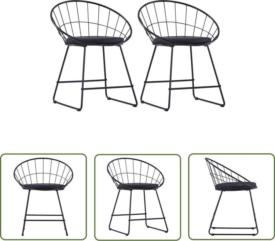 The Living Store Eetkamerstoelenset Zwart 6 stuks Gepoedercoat staal en kunstleer Afmeting- 58 x 51 x 72.5 cm (B x D x H) Eetkamerstoelen Zwarte Stoelen Staal Meubels Kunstleer Stoelen Dining Chairs - Foto 2