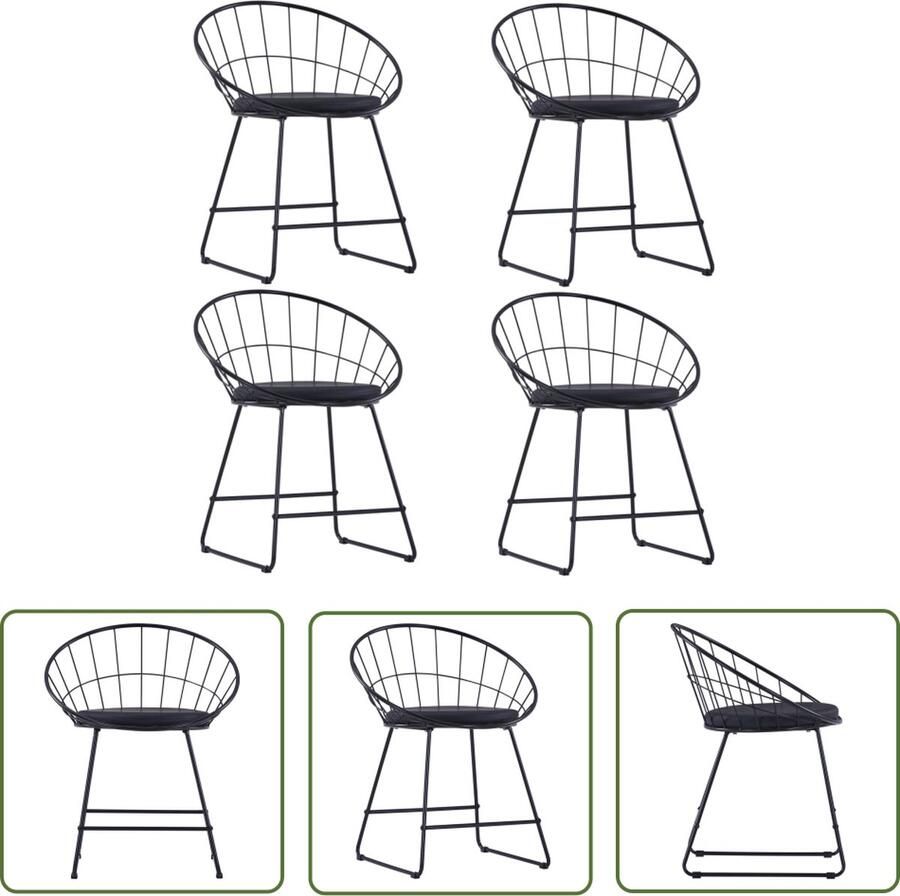 The Living Store Eetkamerstoelen met kunstleren zittingen 4 st staal zwart Eetkamerstoelen Zwarte Stoelen Metalen Stoelen Design Stoelen Comfortabele Stoelen - Foto 2
