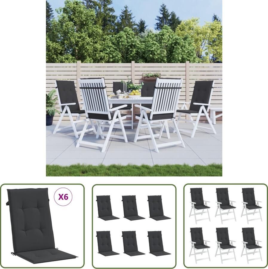 The Living Store Stoelkussens Polyester 120 x 50 x 3 cm Zwart Set van 6 Tuinstoel Kussentjes Zwarte Stoelkussens Outdoor Kussens Balkon Kussens Lounge Kussens